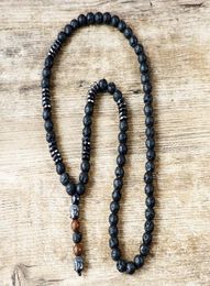 Unisex Vine Jewelry Wood Beads Black Lava Mala Stone with Black Men's Hematite Buddha Pendant Rosary Necklace1429713