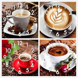 Stitch Full Diamond Painting Cross Stitch Scenery Coffee With Clock Mechanism Mosaic 5D Diy Square Round 3d Embroidery Gift HM141