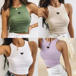 Summer White Women Tops Tees Crop Top Embroidery Sexy Off Shoulder Black Tank Top Casual Sleeveless Backless Top Shirts Luxury Designer Solid Color parade vest