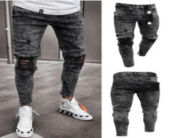 Jeans maschile jeans grigio grigio scintilla drappeggiata pantaloni a matita lunghi pantaloni in ginocchio elastico jeans79075001179604
