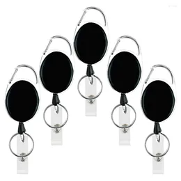 Keychains 5 Pack Heavy Duty Retractable Badge Reel Id Card Holder With Clip And Keyring Carabiner Keychain Belt Black