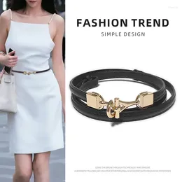 Belts Genuine Leather 1cm Adjustable Simple Thin Belt Women's Decorative Dress Sweater Fashion Ins Style Waist Chain