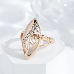 Cluster Rings Elegant Oval Hollow Geometric White Zircon Women 585 Rose Gold Colour Bridal Wedding Jewellery Daily Wear Glossy Fashion Ring