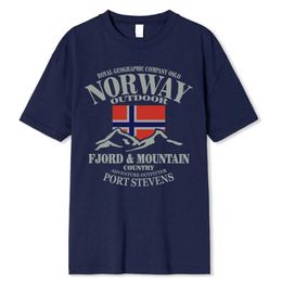 s Summer Norwegian Flag Fjord Mountain T-shirt Crazy Hip Hop Mens T-shirt Cotton Crewneck Plus Size Short Sleeves Fun Mens T-shirt J240506