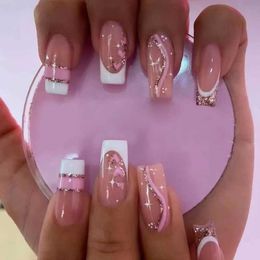 False Nails Fashion Colorful Butterfly False Nail Tips With Designs French Coffin Manicure Middle Long Ballerina Fake Nails Set Press on Nai T240507