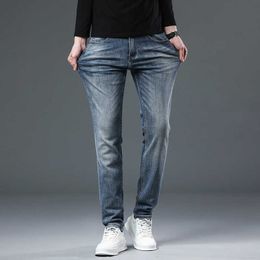 Autumn 2023 Blue Jeans Mens Small Straight Fit Elastic Versatile Pants Fashion Wear