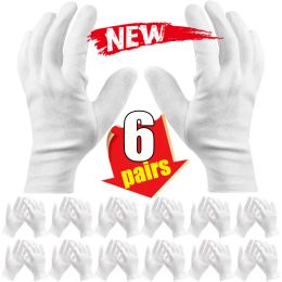 Gloves 6Pairs White Cotton Work Gloves for Dry Hands Handling Film SPA Gloves Ceremonial High Stretch Gloves Household Cleaning Tools