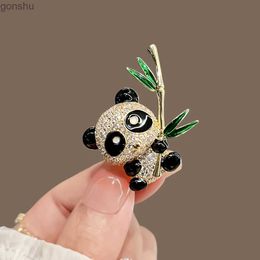 Pins Brooches Water Diamond Panda Bamboo Enamel Lapel Clip Brooch for Friends Childrens Fun Animal Brooch Cute Panda Backpack Badge Clothing Jewelry WX