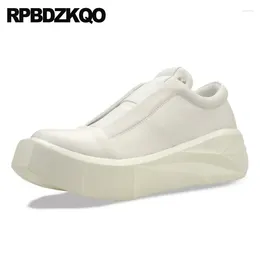 Casual Shoes Men Trainers Real Leather Chunky Sneakers Slip On Elastic Sport Athletic Wedges Plus Size Flatforms Thick Sole Muffin 45