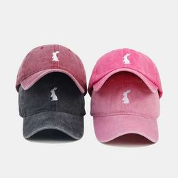 Ball Caps 2023 New Vintage Washed Cotton Denim Baseball Cap Cartoon Embroidery Rabbit Cute Snapback Outdoor Sun Hats For Men Women Y240507