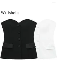 Women's Tanks Women Fashion With Pockets Solid Bustier Single Breasted Corset Tops Vintage Strapless Sleeveless Female Chic Lady