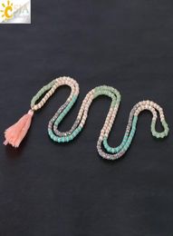 CSJA New Arrival Boho Long Necklaces for Women 4mm Pink Green Grey Faceted Glass Crystal Beads Flower Spacer Bead Charms Fringe Je3336554