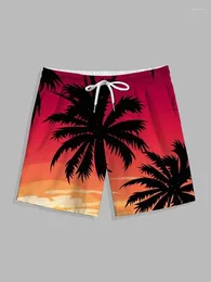 Men's Shorts Summer Pool Activities Comfortable Seaside Hawaiian Style Vacation Casual Beach Coconut Tree Print