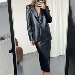 Work Dresses Women's Clothing2024Early Spring Fashion Suit Jacket Leather Skirt Black Temperament Commuter Two-Piece SuitWlj