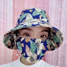 Berets Sun Hat For Women Stylish Women's Hats With Wide Brim Face Guard Outdoor Protection Leaf Print Visor Beach