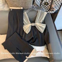 Women's Two Piece Pants Women Fashion Elegant Suit Chic Sleeveless Shirt Top And Pant Set 2024 Summer Matching Outfit Lady Street Clothing