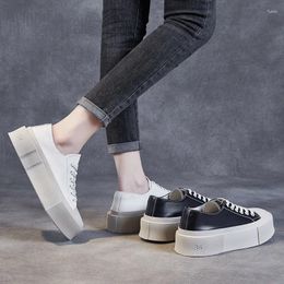 Casual Shoes Square Toe Board Female 2024 Thick Soles Show Thin Sponge Cake Versatile Lace Up Leather Small White