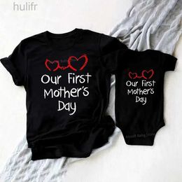 Family Matching Outfits New Our First Mothers Day Family Matching Outfits Mommy T-shirts Infant Baby Rompers Family Look Clothes Mothers Day Best Gifts d240507