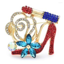 Brooches Wuli&baby Beautiful Lipstick High-heel For Women Unisex Shining Rhinestone Flower Shoes Party Casual Brooch Pins Gifts