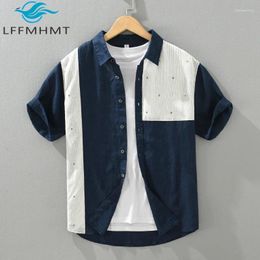 Men's Casual Shirts 1266 Linen High Quality Shirt Contrast Color Dots Embroidery Chic Short Sleeve Lapel Blouse Teens Premium Tops