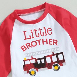 Clothing Sets Baby Boy Clothes Colour Block Truck Print Long Sleeve Tops Pants 2Pcs Big Brother Little Matching Outfit