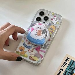 Cell Phone Mounts Holders Korean Cute Cartoon Cats For Magsafe Phone Griptok Grip Tok Stand For iPhone Magnetic Wireless Charging Case Holder Ring Bracket