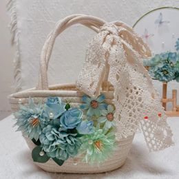 Storage Bags DIY Flower Women's Handbag Handmade Woven Bag Craft Accessory Tool Decorative Ribbon Summer Fashion Bucket Birthday Holiday