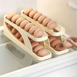 Storage Bottles Automatic Scrolling Egg Rack Holder Box Basket Container Organizer Refrigerator Dispenser For Kitchen