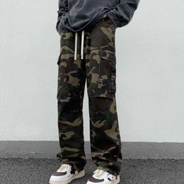 Men's Jeans Denim Jeans American High Strt Drawstring Camouflage Overalls For Men Straight Loose Multi-Pocket Casual Pants Y240507