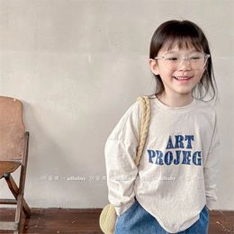 2023 Spring Children Long Sleeve T Shirts Fashion Letter Print Girls Tee Cotton Baby Casual Tops Loose Boys Bottoming Shirt 240430