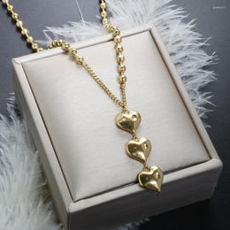 Choker Sweet Cool Heart Pendant Vintage Chic Gold-plated Beaded Necklace Women's Waterproof Stainless Steel Jewellery Accessories