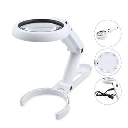 11X Magnifying Glass with Light 8 LED Magnifier Foldable Stand Desk Read White Ring Light for Jewelry Appraisal Reading Repair