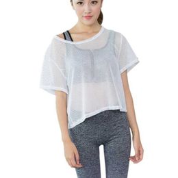 Women's T-Shirt Womens Fitness Yoga Blouse Mesh Bottoming Shirt Outdoor Riding Quick-Drying Sports Top T-shirt S-XL d240507