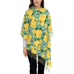 Scarves Flying Bees Scarf With Long Tassel Yellow Roses Print Warm Shawls And Wrap Unisex Custom Large Winter Bufanda