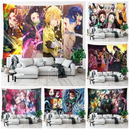 Stickers Japanese Anime Tapestry Wall Hanging Hippie Room Decor Demon Slayer Anime Cloth Wall Tapestry Bedroom Background Home Decoration