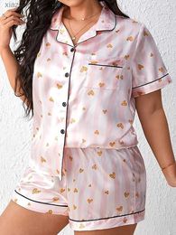 Women's Sleepwear Womens satin pajama set short sleeved button top shorts 2-piece set pajama casual wear WX