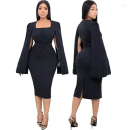 Ethnic Clothing 2024 African Dresses For Women Spring Elegant Cloak Sleeve Polyester Red White Black Party Bodycon Dress Dashiki Africa