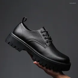 Casual Shoes Men Platform Lace-up Derby Shoe Business Office Formal Dresses Black Tide Genuine Leather Footwear Zapatos Hombre