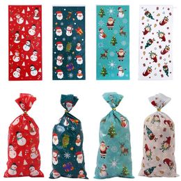 Gift Wrap 50Pcs Xmas Cookie Packing Bags With Ribbon Ties Christmas Party Treat Candy Bag Festival Favour Decor