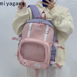 School Bags Miyagawa INS Backpack Cute Cartoon Contrasting Colour Girl Backpacks Campus Style Large Capacity Transparent Pain Bag Baby