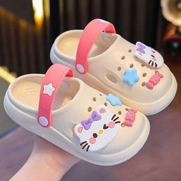 Slipper Summer Children Slippers Cute Cartoon Rabbit Cat Toe Wrapping Sandals For Boys Girl Flip Flops Non-Slip Home Kids Garden Shoes