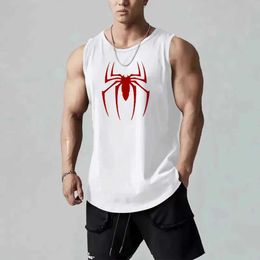 Men's Tank Tops Red Spider Printed Summer Quick Dry Gym Tank Top Mens Bodybuilding Vest Fitness Slveless T Shirt Muscle Workout Clothing Y240507