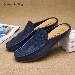 Slippers Golden Sapling Leisure Mules Fashion Party Men Genuine Leather Casual Shoes Men's Loafers Summer Moccasins Beach Slides