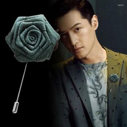 Brooches Korean High-end Fabric Rose Flower Brooch Pin Cloth Art Long Needle Lapel Pins Men's Suit Shirt Corsage Colthing Accessories