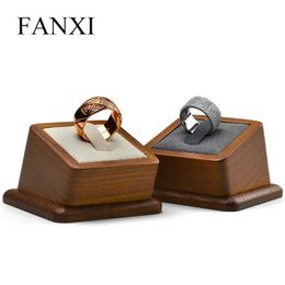 Jewelry Stand New Display Frame Creative Solid Wood Square Ring Brand Ultra fine Fiber Leather Q240506
