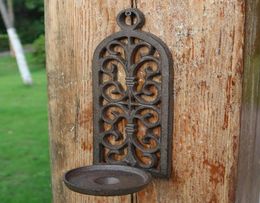 2 Pieces Candle Holders Cast Iron Vintage Brown Wall Mount Candle Holder Candlestick Home Wedding Hanging Metal Decoration Tealigh4944867