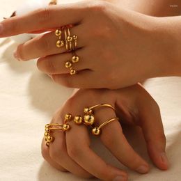 Cluster Rings Multilayer Polished Gold Color Metal Ball Women Punk Simple Waterproof Knuckle Ring Bride Wedding Retro Jewelry