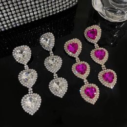 Dangle Earrings Freetry Luxury Full Rhinestone Multilayer Heart Drop For Women Fashion Shiny Pink Love Mother's Day Gifts