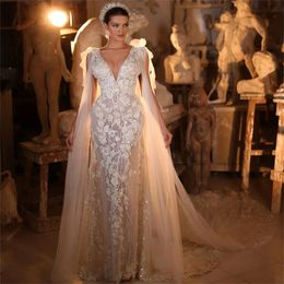 Dresses V-Neck Mermaid Flower 3D Gorgeous Wedding Applicants Sleeveless Chapel Gown Custom Backless Made Plus Size Bridal Dress Vestidos De Novia