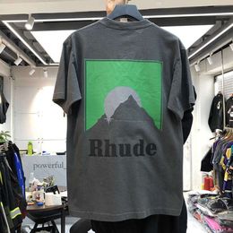 Men's T-shirts Men Women Vintage Heavy Fabric RHUDE BOX PERSPECTIVE Tee Slightly Loose Tops Multicolor Logo Nice Washed Rhude T-shirt 4823